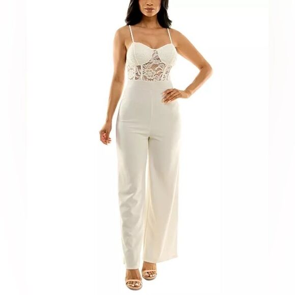 New ALMOST FAMOUS Juniors' Lace Cami Bustier Jumpsuit cream Size Medium - Picture 1 of 10
